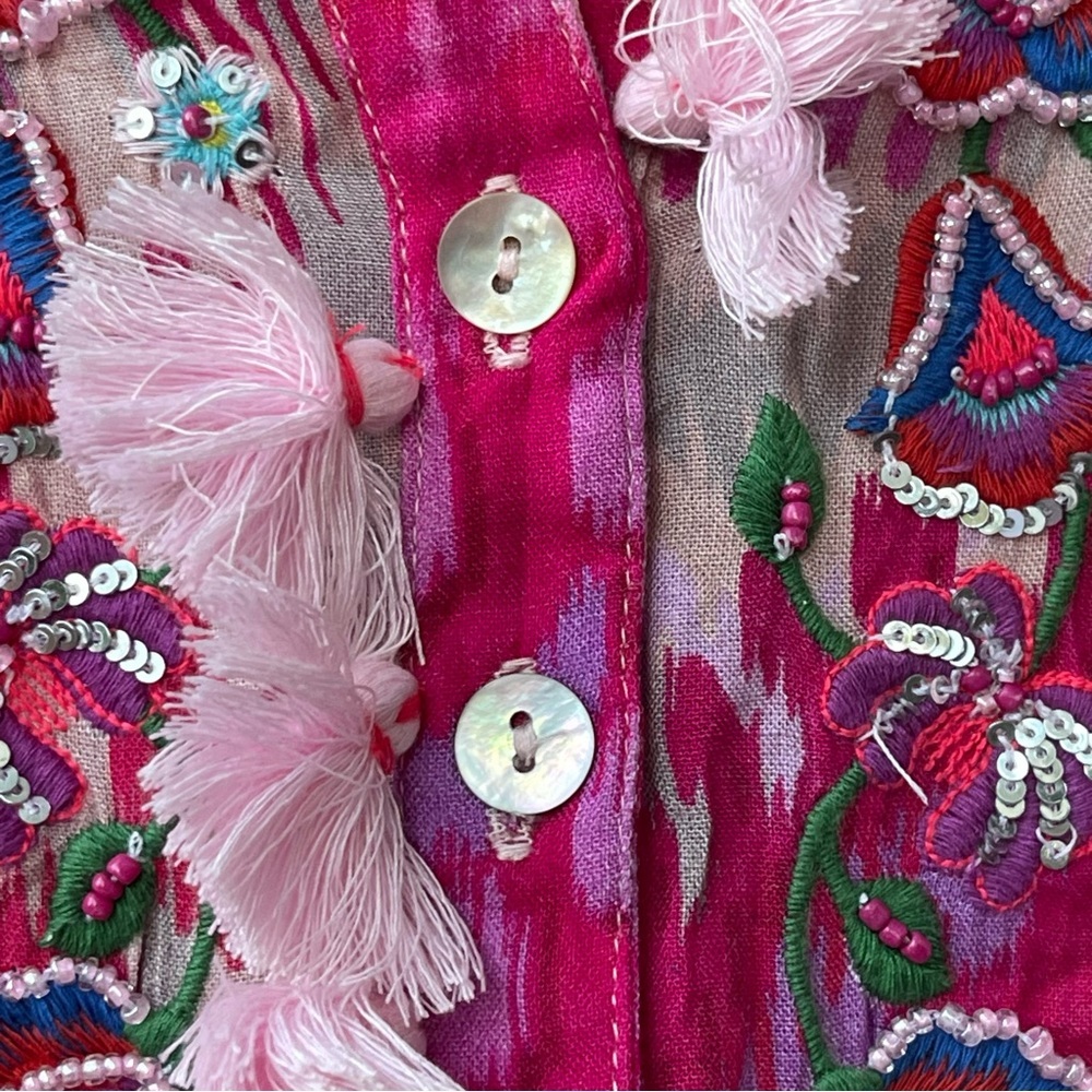 Soft Surroundings Womens Pink Fuchsia Palace Dress Boho Embroidered XS Petite - Picture 11 of 16